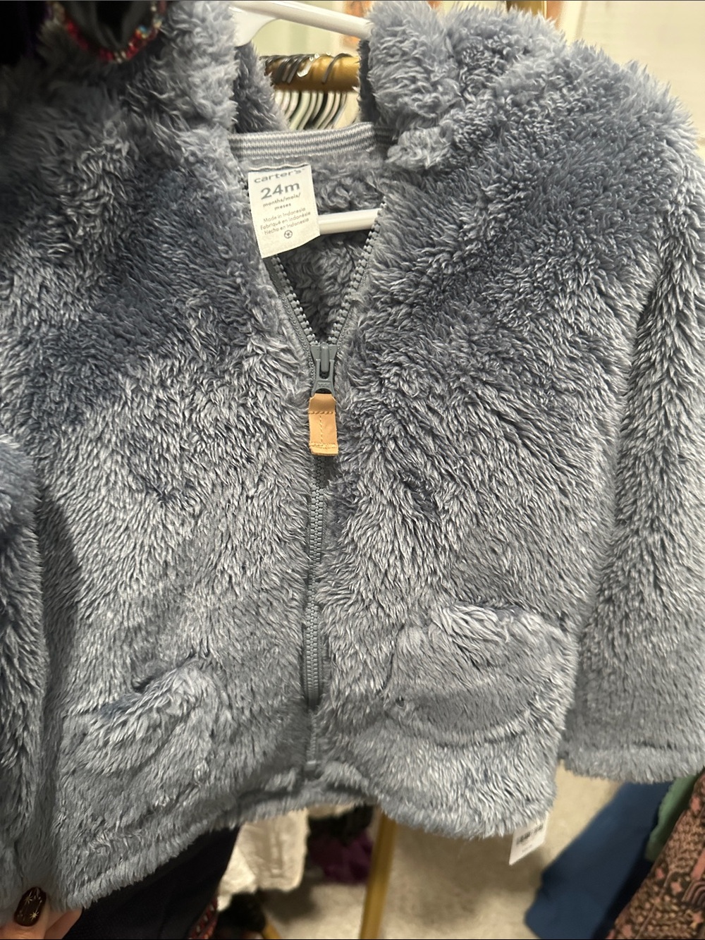 Carter's Plush Hooded Puffer Jacket - Light Blue size:24 months